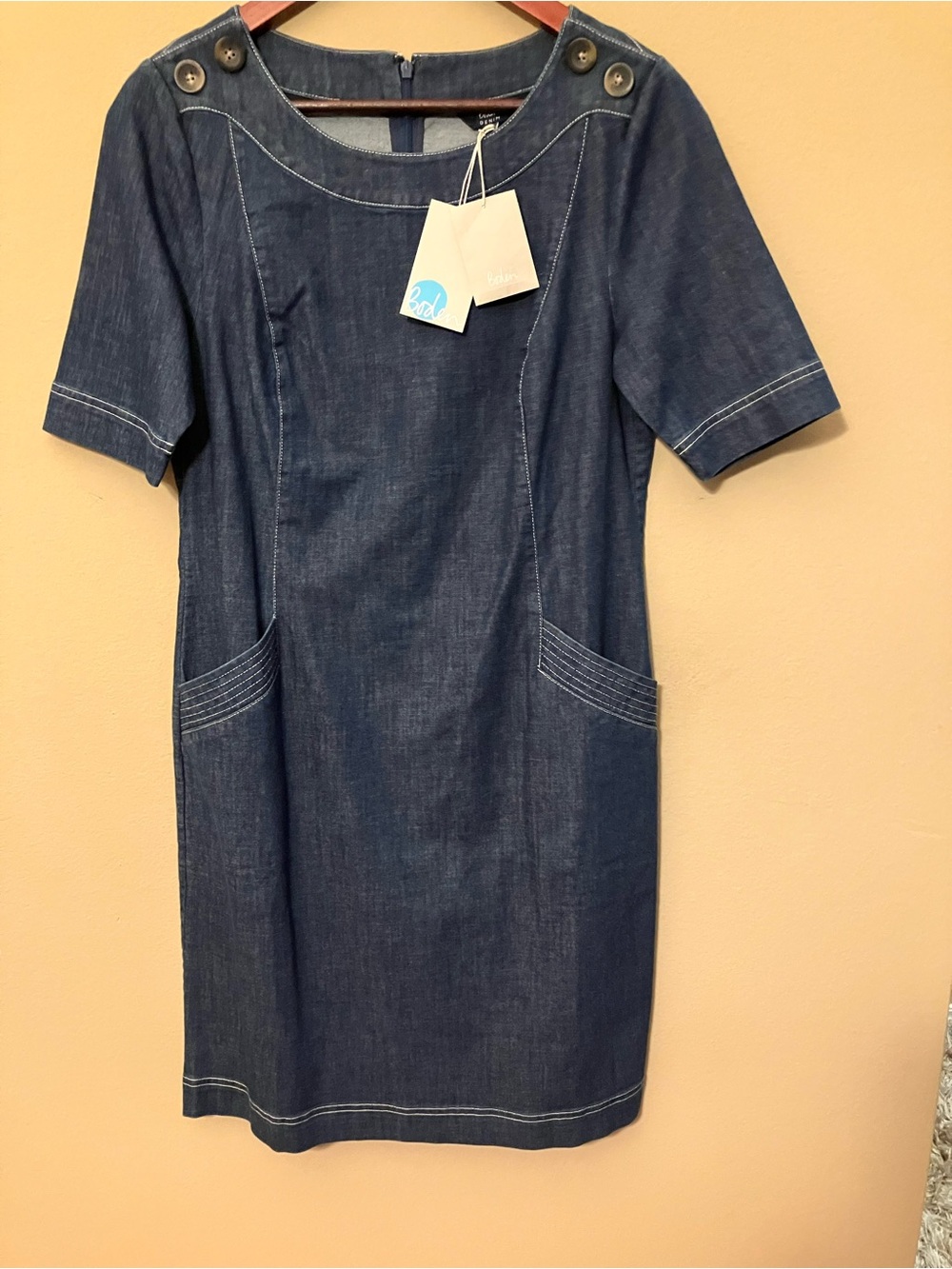 Dark Blue Denim Sheath Dress with Button Detail & Side Pockets With Xtra Buttons